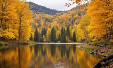 Serene autumn landscape with vibrant foliage