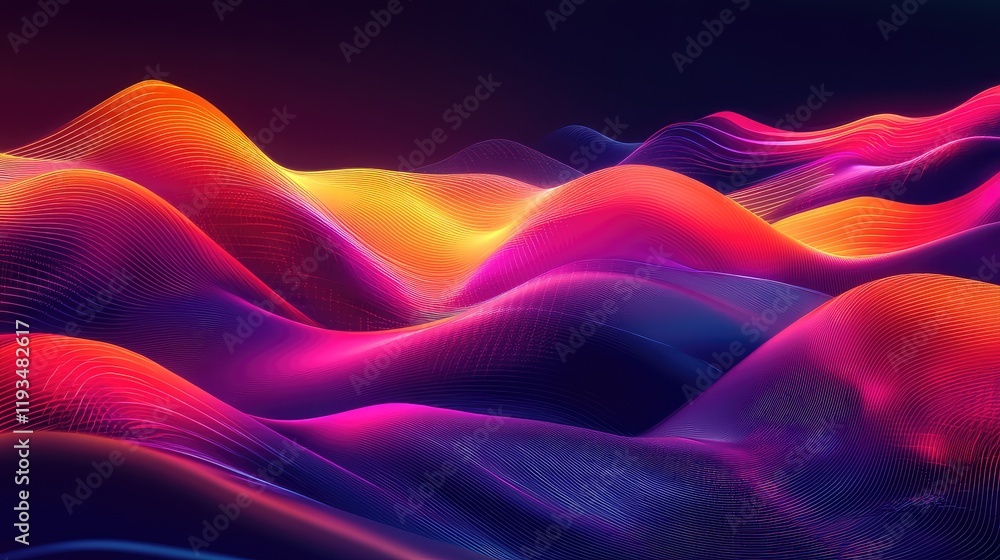 Poster abstract quantum ai landscape with dynamic, multicolored energy flows and futuristic digital archite