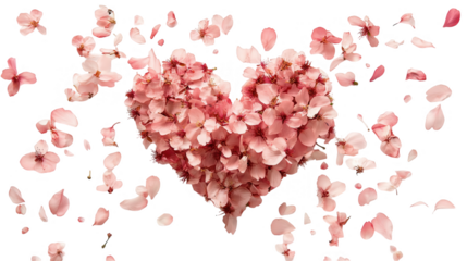 Creative Heart Shape Formed by Cherry Blossom Petals, Hanami Cherry Blossom Festival, transparent background, isolated on white, PNG file
