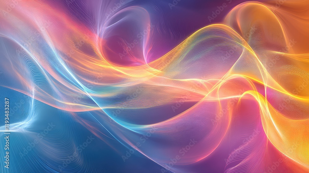 Poster abstract quantum ai landscape with dynamic, multicolored energy flows and futuristic digital archite