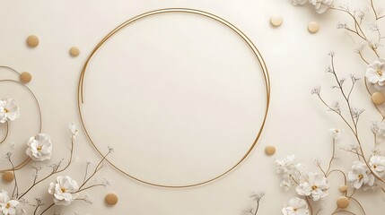 Elegant Floral Circle Composition with Delicate Blooms and Golden Accents