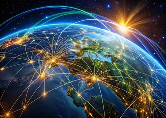 Global Air Traffic at Night: Long Exposure Earth Map
