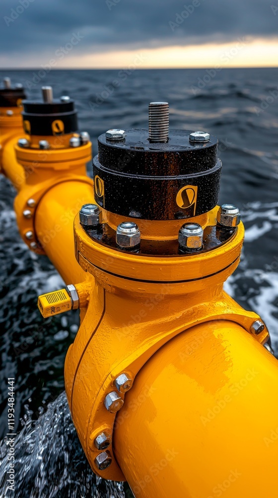 Aufkleber infrastructure in an ocean setting showcases a large yellow pipeline with black components during a 