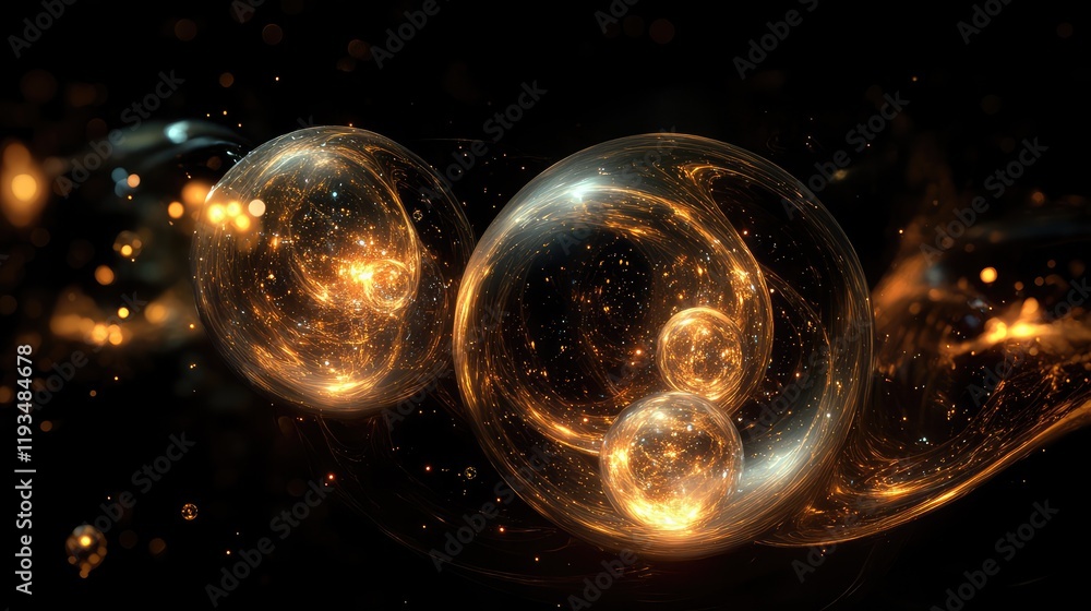 Aufkleber abstract quantum entanglement visualized with glowing, interconnected orbs floating in a dark space