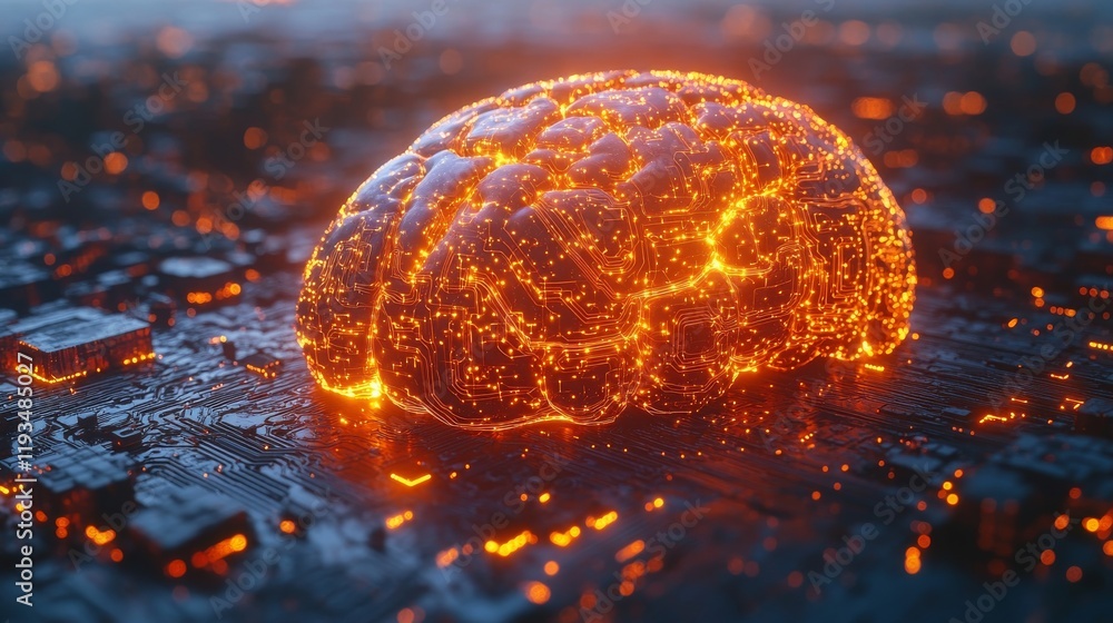 Poster the integration of human intelligence and technology depicted through a glowing ai brain model