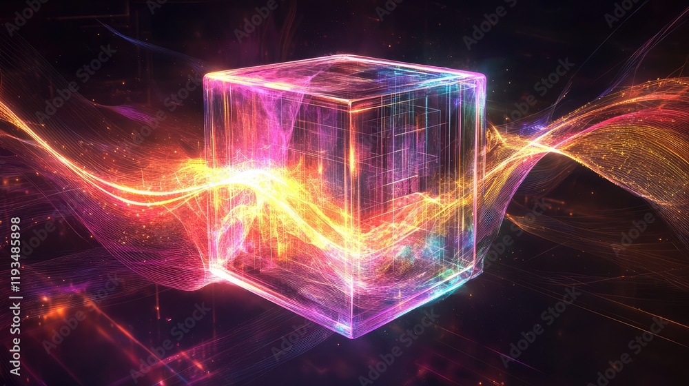 Aufkleber abstract representation of a quantum processor as a luminous cube emitting vibrant energy waves
