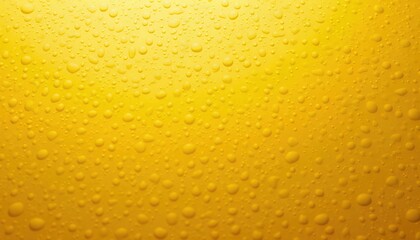 Close-up of water droplets on a yellow surface.  A textured background ideal for design projects or presentations.