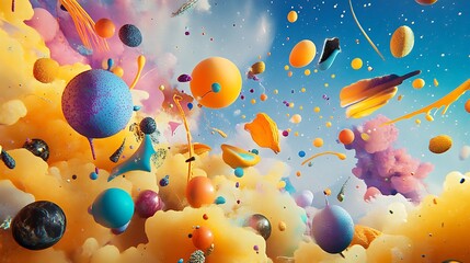 Abstract Colorful Spheres Floating In A Dreamlike Space