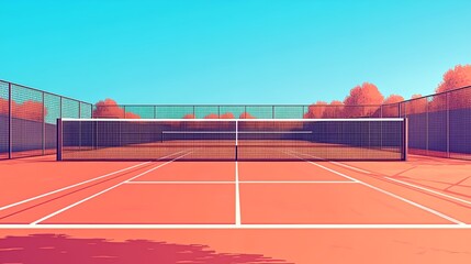 Obraz premium a tennis court with a net and trees in the background