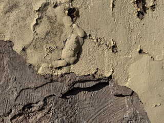 Textured wall with cracked plaster surface capturing rustic charm and natural decay