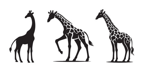 set of giraffe silhouette vector illustration icon isolated on a white background