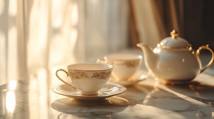 Fototapeta premium Elegant Tea Set Basking In Sunlight