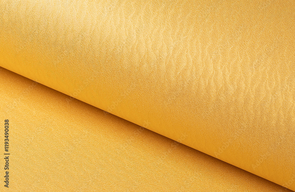 Poster golden yellow paper background with rippled, wavy metallic textures and a rolled, smooth surface. vi