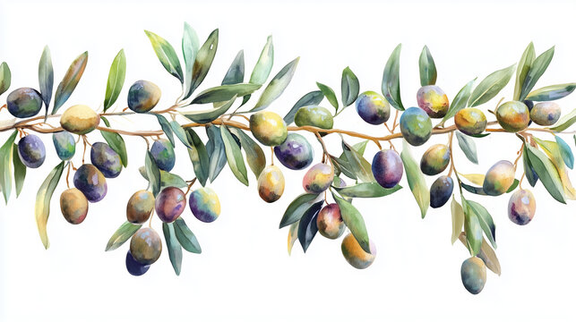 Watercolor olive branch isolated on white background