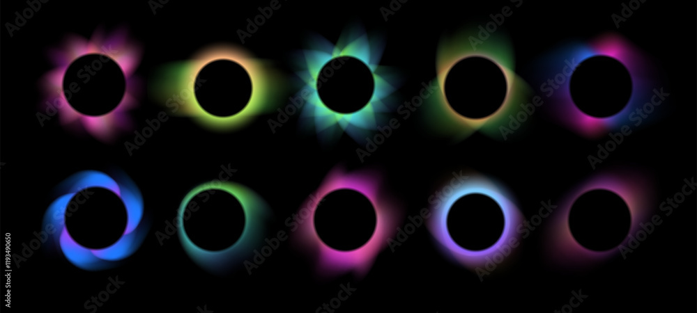 Poster blurred gradient circle frames. colorful glowing circular effects, abstract total eclipse with blurr