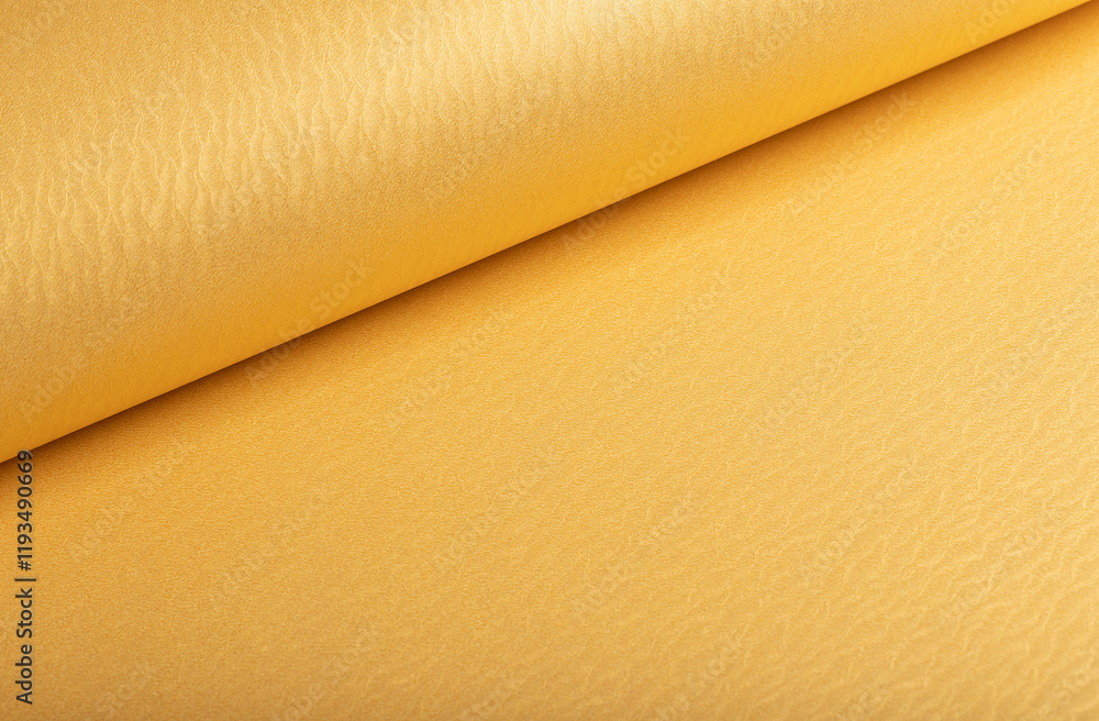 Poster Golden yellow paper background with rippled, wavy metallic textures and a rolled, smooth surface. Warm vibrant tones and a polished design create a refined, luxurious, and dynamic composition.