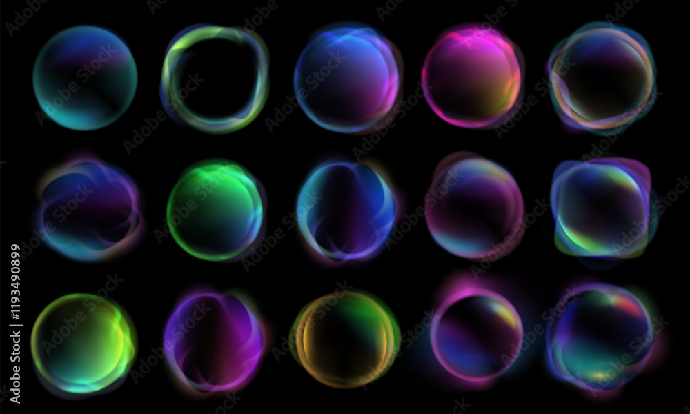 Poster abstract glowing gradient spheres. colorful bubbles, digital circular shapes with flowing gradients 
