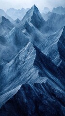 Fototapeta premium Majestic snow capped mountain peaks reaching towards vast ethereal skies in a dramatic otherworldly landscape This remote solitary scene conveys a sense of awe wonder and sublime tranquility