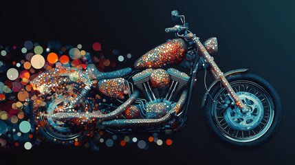 Obraz premium Motorcycle of the particles. Motorbike consists of circles and points. Vector illustration