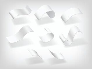 Payment check and receipts with shadows. Set of curved financial paper invoice. Receipt the seller forms