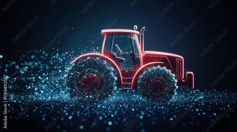 Poster tractor of the particles. the tractor consists of small dots and circles. vector illustration