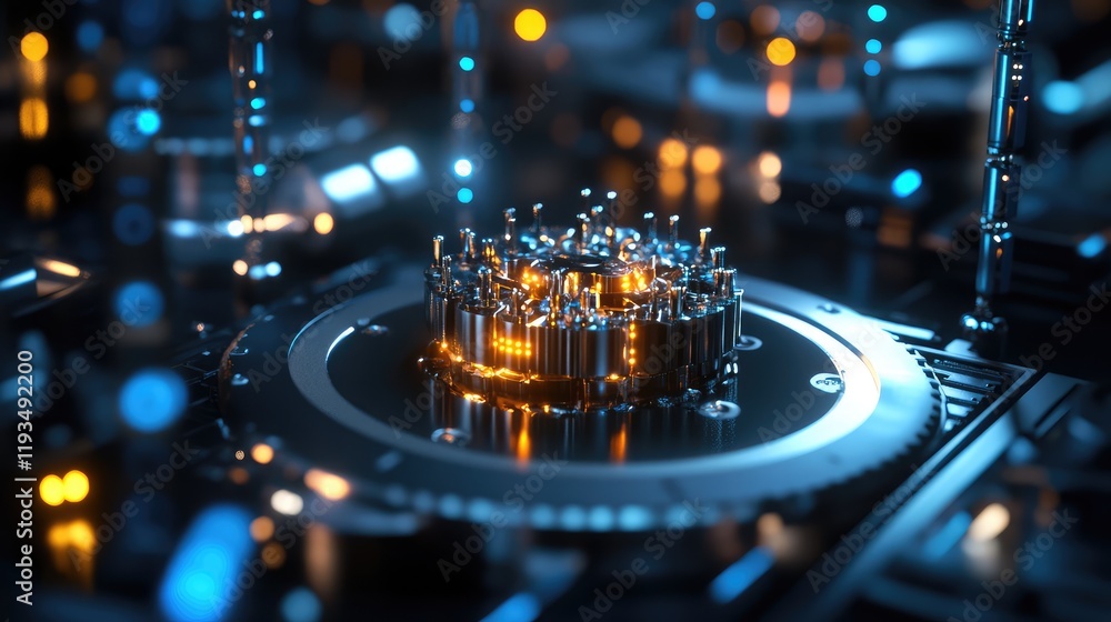 Poster advanced quantum hardware system with dynamic qubits and energy flows interacting in a dark futurist