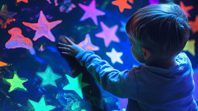 A fun glow-in-the-dark star painting activity with phosphorescent paint and stencils