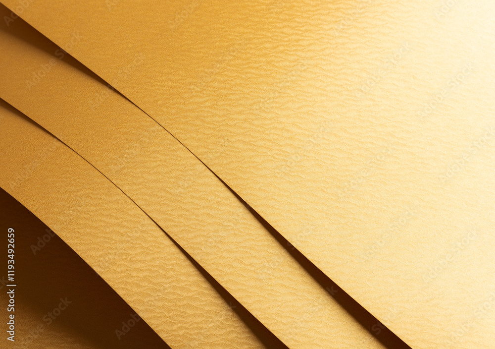Poster Golden yellow paper background with rippled, wavy metallic textures and overlapping layers. Smooth surfaces and vibrant warm tones create a polished, luxurious, and dynamic composition.