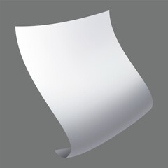 Flying paper page, icon. Falling documents sheet. Curved corner or fly page sheet. Scattered office sheet in motion. Vector cartoon illustration