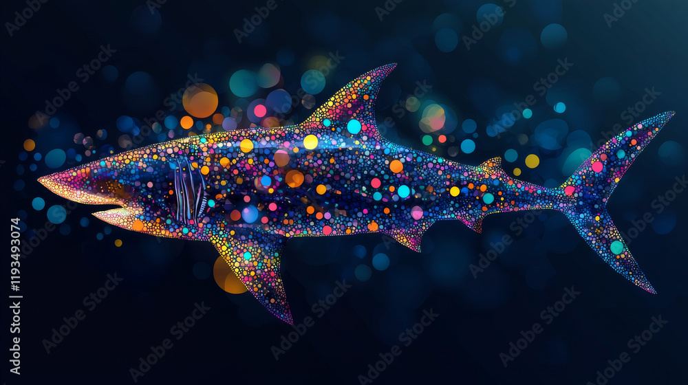 Poster the shark from the particle. the shark consists of circles and points. vector illustration