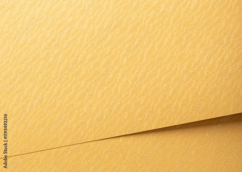 Aufkleber Golden yellow paper background with rippled, wavy textures and overlapping layers. Vibrant warm tones and a smooth surface create a bold, refined, and dynamic modern composition.