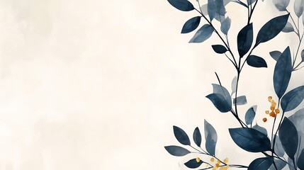 Watercolor Painting of Elegant Blue Leaves and Branches