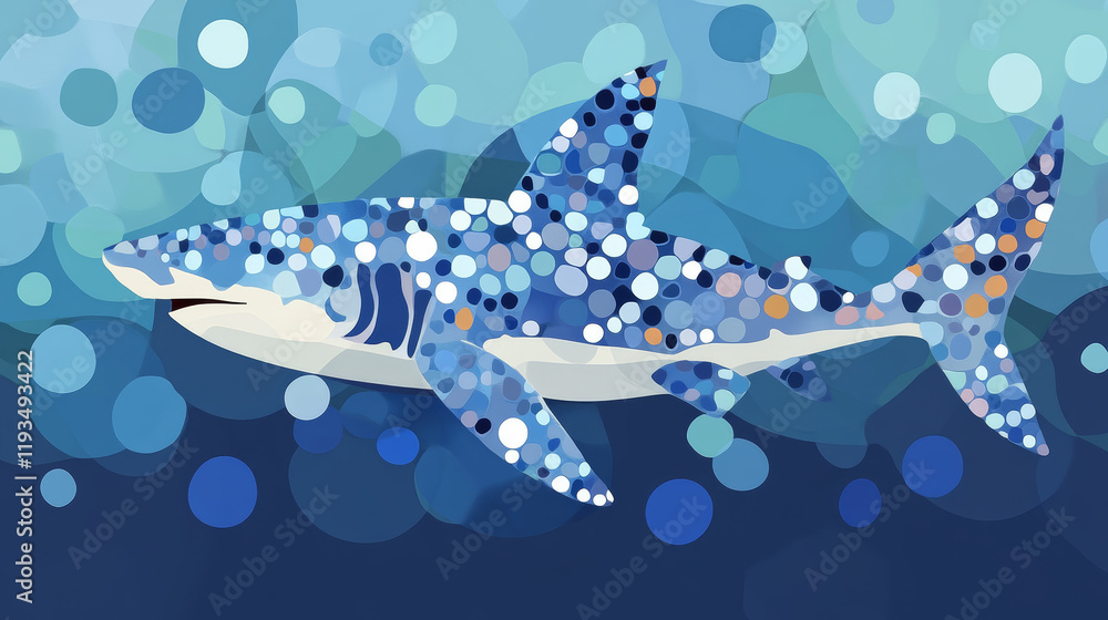 Poster the shark from the particle. the shark consists of circles and points. vector illustration