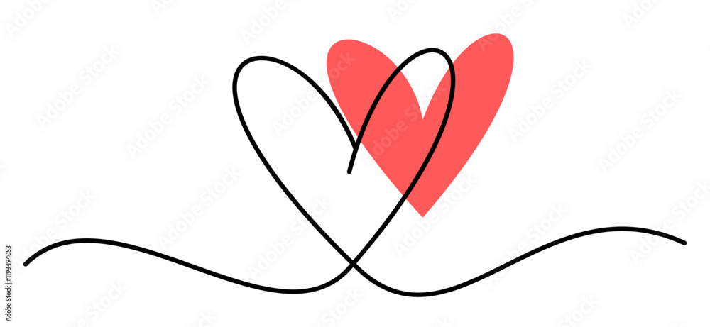 Poster simple red heart with overlapping black lines forming an elegant design on white background. vector 