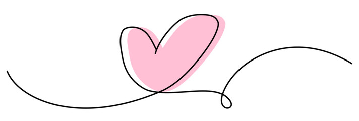 Minimalist pink heart with flowing black line design. Vector illustration for creative and romantic projects.