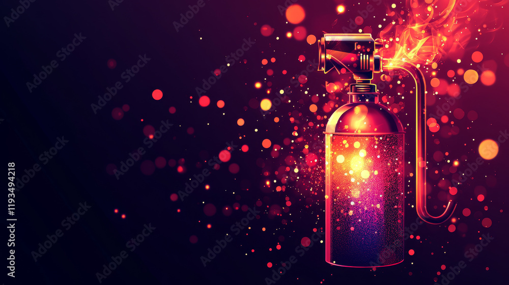 Poster a fire extinguisher of the particles. a fire extinguisher consists of circles and points. vector ill