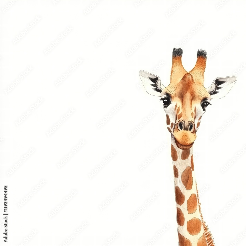 Aufkleber giraffe illustration showing long neck and unique markings against a white background in a natural s