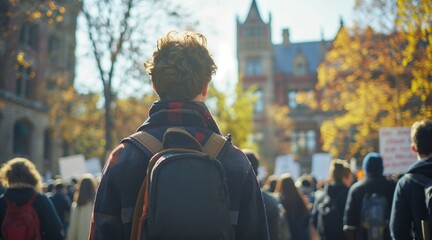 Student Protest on Campus Autumn Demonstration Highlighting Educational Conflicts