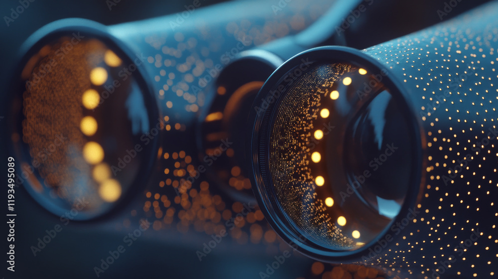 Poster the binoculars of the particles. binoculars consists of small circles and dots. vector illustration