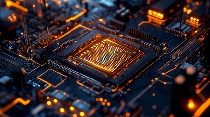 Obraz premium Illuminated Central Processing Unit on Circuit Board