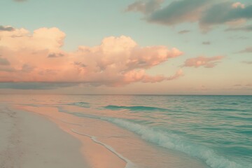 Fototapeta premium Serene Sunset Beach Scene with Pastel Clouds