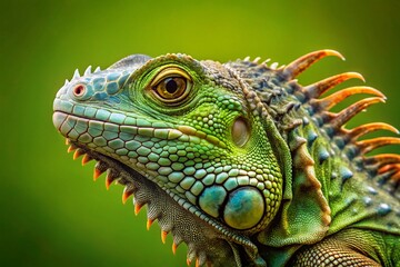 Fototapeta premium Green Iguana Profile Portrait, Reptile Stock Photo, Lizard Photography, Exotic Pet Image