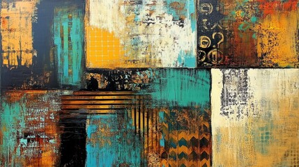 Abstract Layered Canvas, Acrylic, Gold, Blue, Teal, Abstract Art, Texture