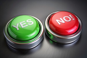 Green Yes Red No Buttons: Glossy 3D Render, Modern UI Design Stock Photo
