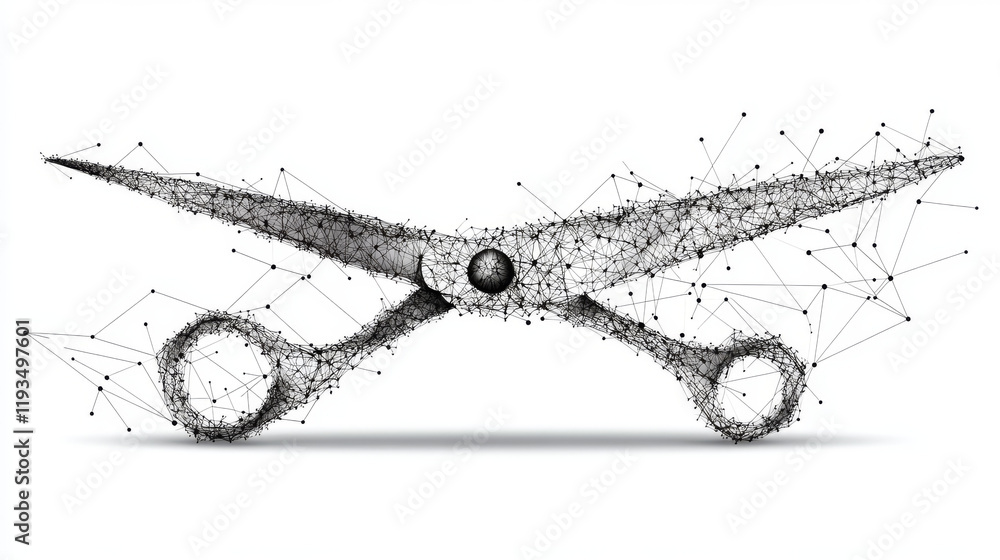Poster the scissors consists of points, lines and triangles. the polygon shape in the form of a silhouette 