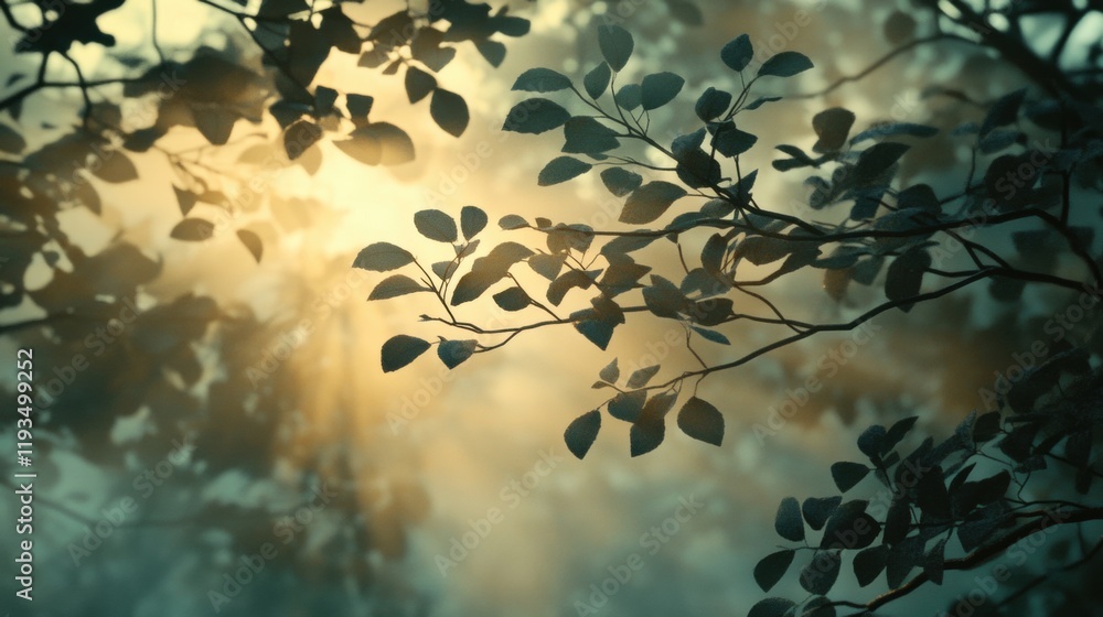 Wall mural Sunlight Filtering Through Leaves Creating a Serene Forest Atmosphere