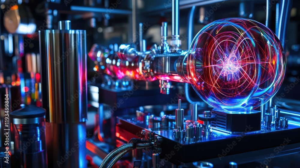 Poster an advanced quantum computer surrounded by holographic representations of quantum physics phenomena
