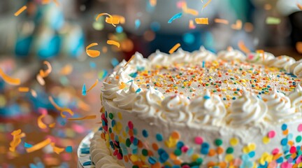 Celebratory Cake with Colorful Confetti at a Happy Retirement Party
