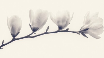 Elegant Magnolia Flowers on a Branch in Soft Neutral Tones