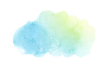 Abstract watercolor bright blue-green painting with stains, splashes and paper texture